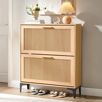 Armoire de rangement cannelée 2 tiroirs cannelés, chêne naturel, 1 pièce