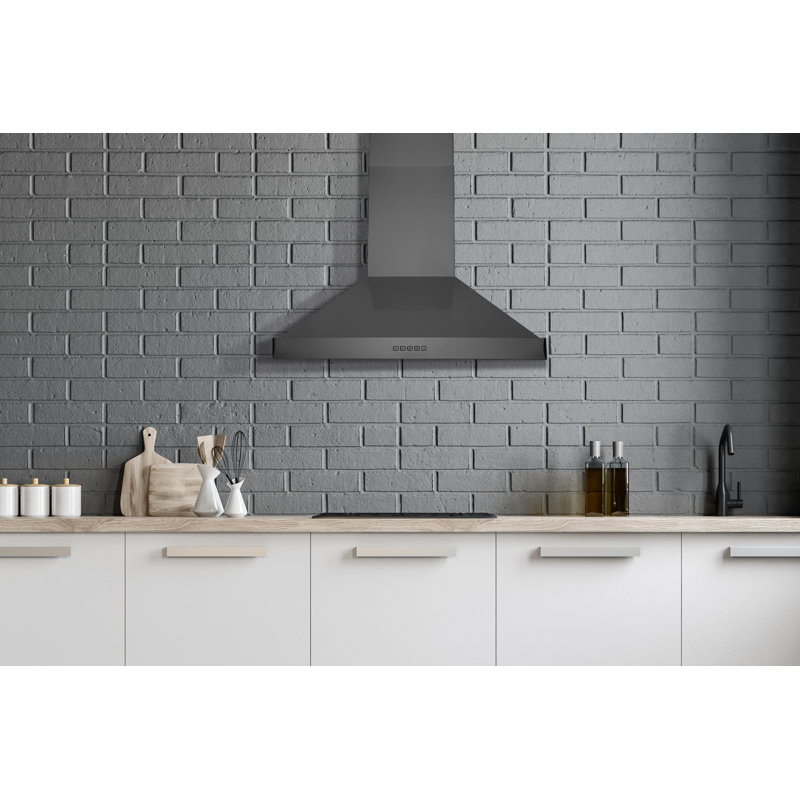 Hauslane 30" Stainless Steel Convertible Wall Range Hood with Baffle Filter, Black Stainless Steel