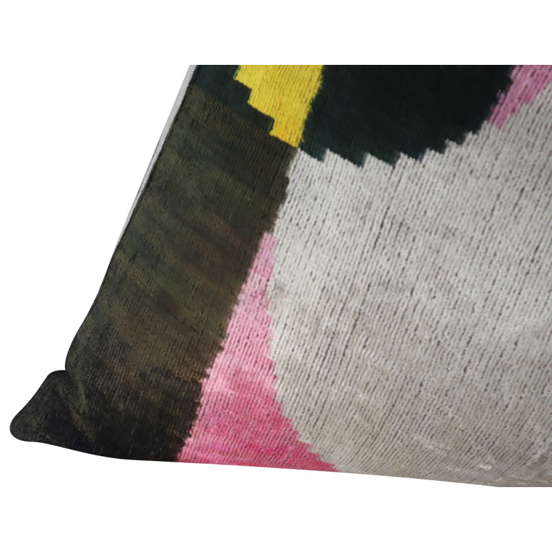 Velvet Lumbar Pillow Cover & Insert, Blue/Gray/Yellow Geometric 1