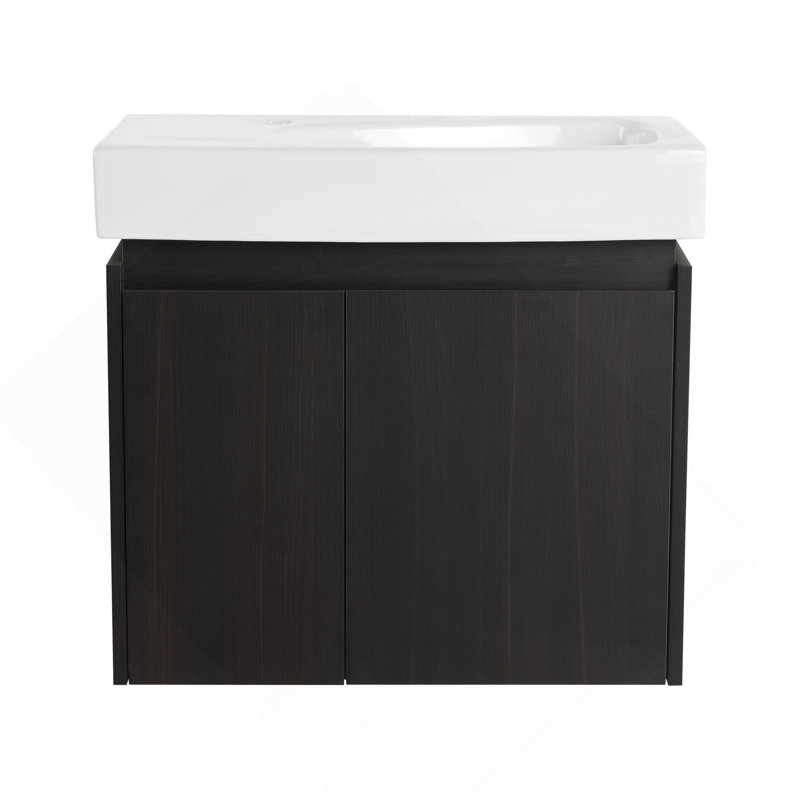 Meuble-lavabo 24 po avec lavabo en céramique, meuble-lavabo flottant mural, armoire de rangement en bois avec portes doubles pour la salle de bain