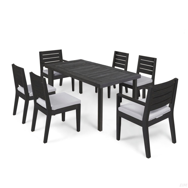 Ensemble de salle à manger d'extérieur extensible en bois d'acacia 7 pièces, gris foncé et gris clair sablé