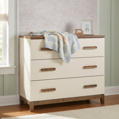 dadada LaLa 3 Drawer Dresser for Nursery - Modern Design, Deep Drawers, Baby-Safe Finish, Anti-Tip Safety, Durable Construction, Maximum Storage for Small Spaces, 39"W x 34"H x 19"D. (Almond Milk + Walnut)