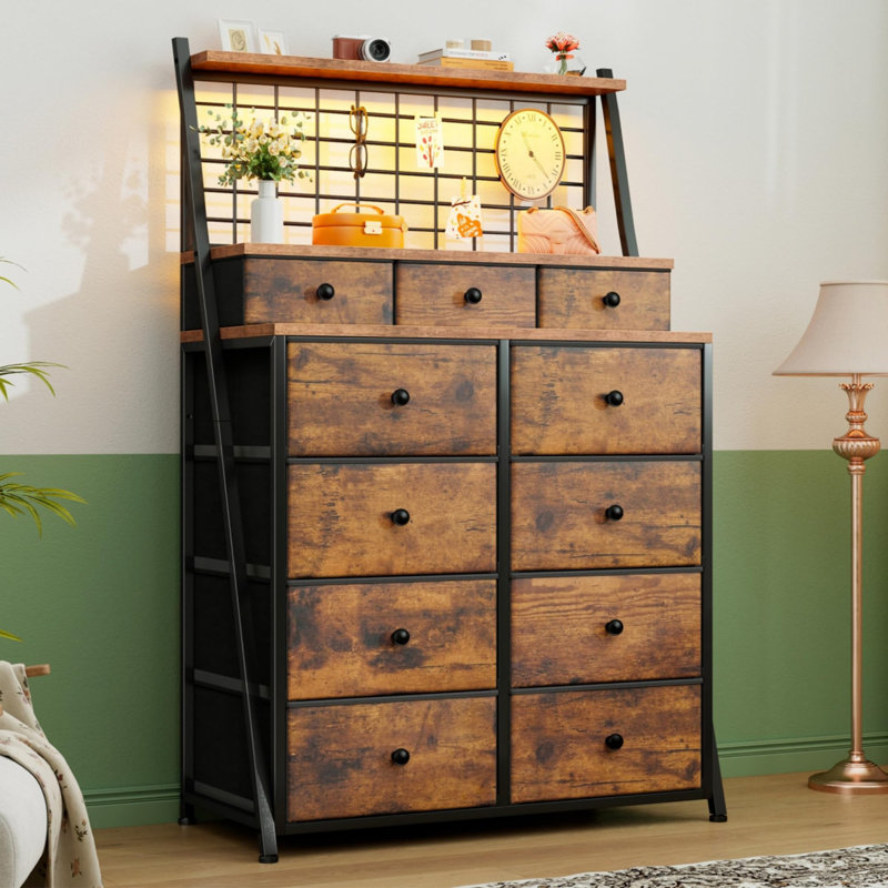 11 Drawers Tall Dresser, Rustic Brown