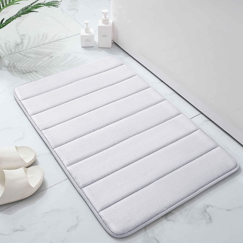 Mylhana Memory Foam Bath Mat - Non Slip Super Absorbent & Quick Dry Anti-Bacterial, 50cm W x 80cm L, White