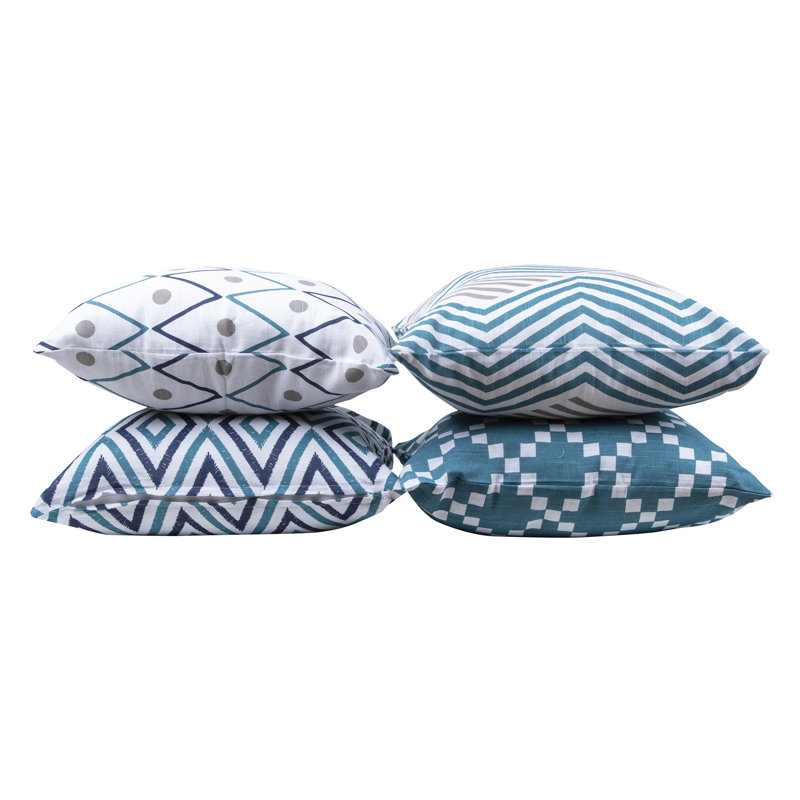Umber Square Cushion Cover, Turquoise/White/Grey