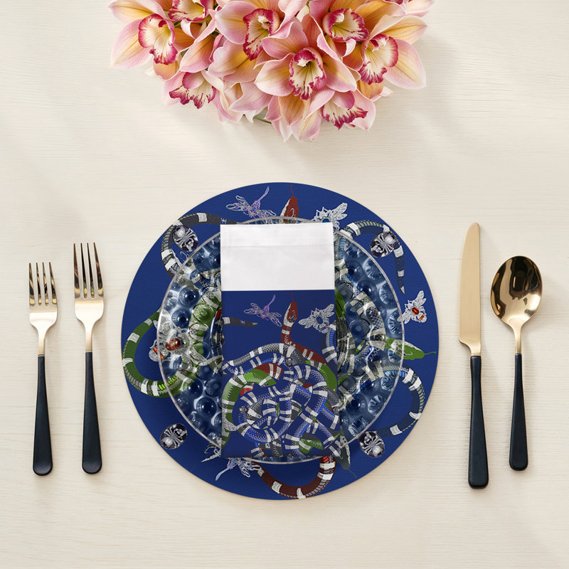 Ouroboros Cotton Blend Square Napkins, Blue