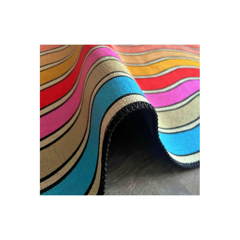 Tapis multicolore à motif ondulé lavable, Sous-tapis fantaisie 2 pi 4 po x 3 pi 11 po Novelt