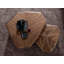 Asymmetrical walnut and black coffee table