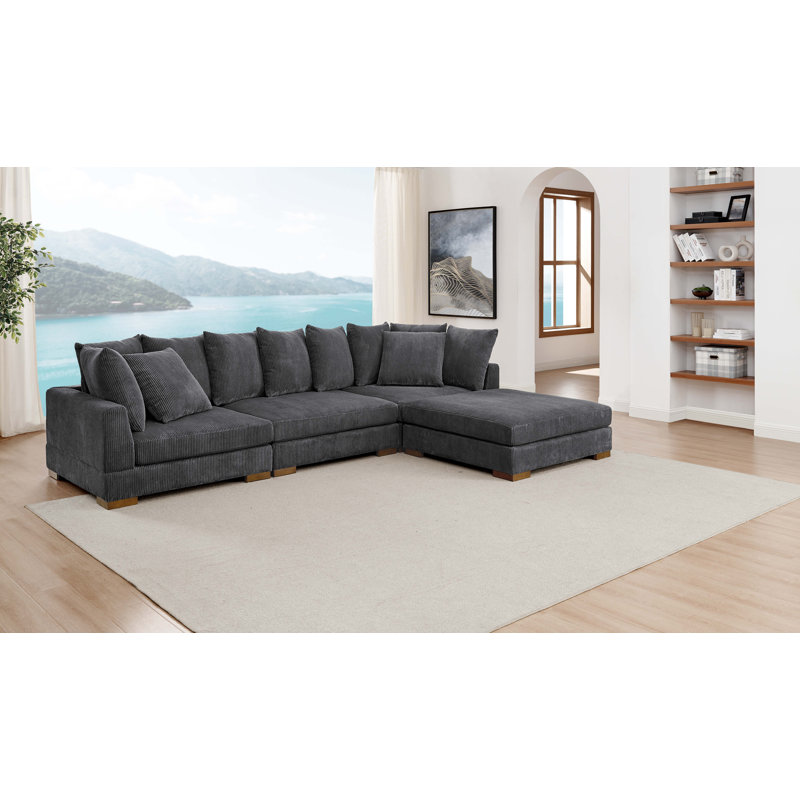 Canapé modulaire rembourré 4 pièces Aubriel, Velours côtelé gris