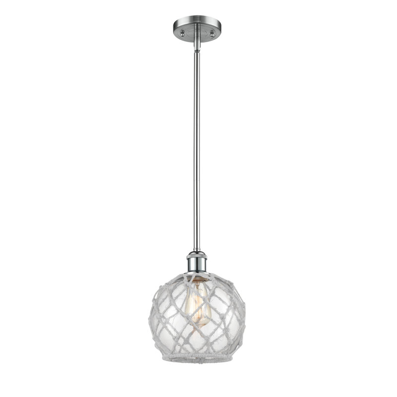 Luminaire suspendu sphère 1 lumière Tobey, H 10 pi x l 8 po x P 8 po, Transparent/blanc, Chrome poli