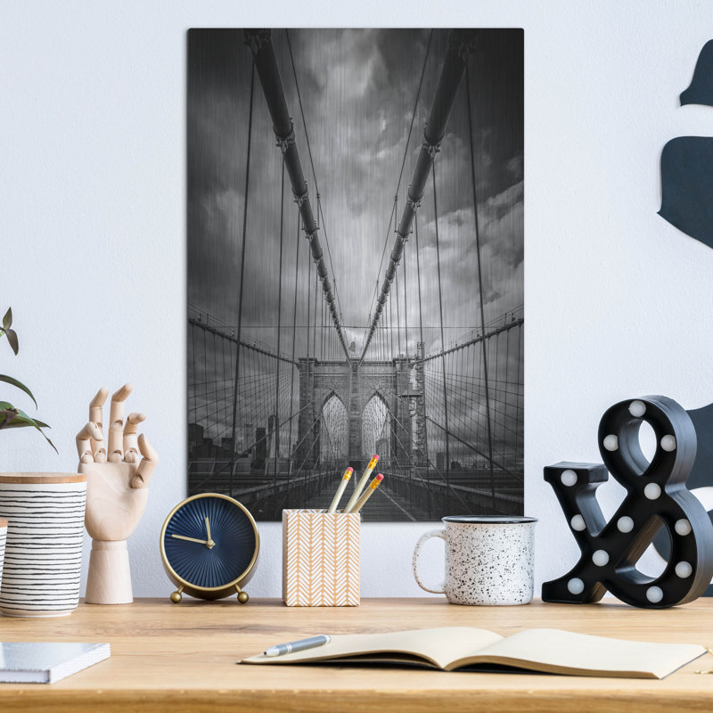 «Spring Evening On The Brooklyn Bridge BW» par Rick Berk, H 16 po x l 12 po