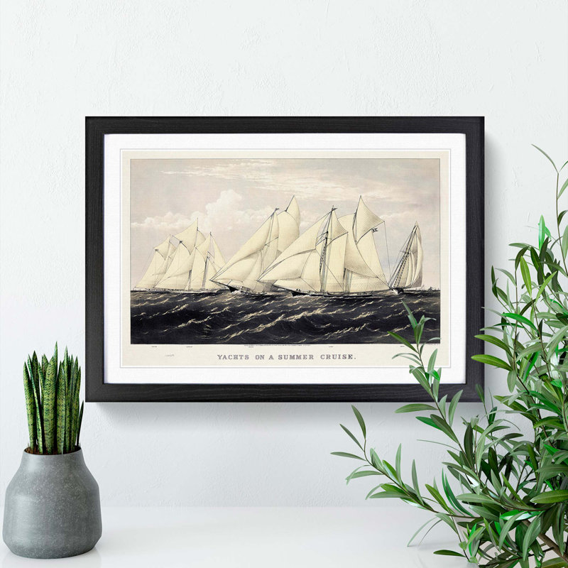 Yachts on a Summer Cruise - Picture Frame Painting Print, 48cm H x 65cm W x 2cm D, Black Framed