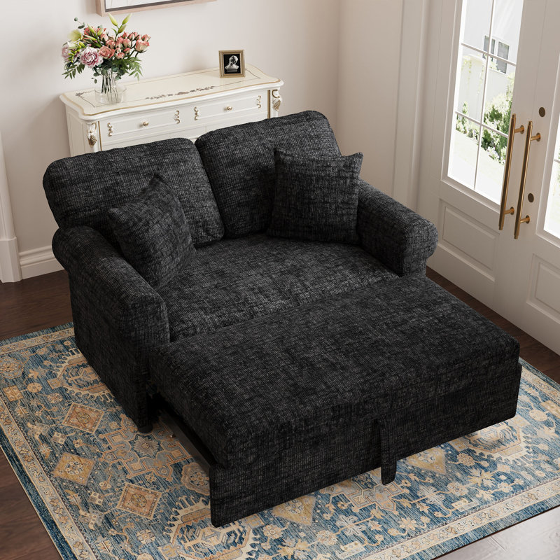 Chenille Chaise Lounge Sofa Bed With Removable Cushion, Black