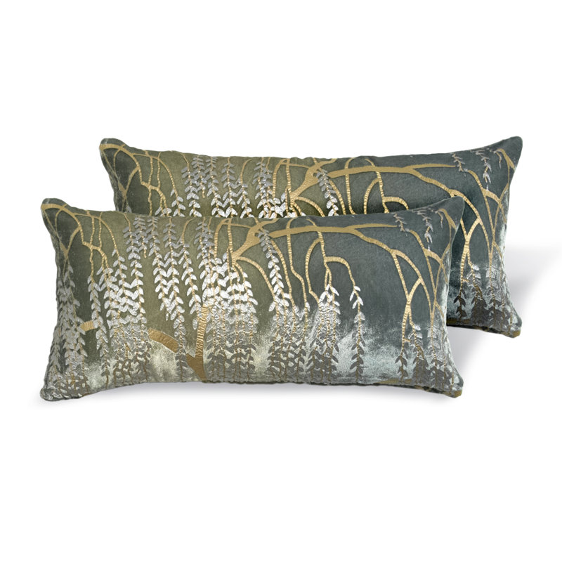 Metallic  Rectangular Velvet Pillow Cover & Insert, Dusk Blue, Rectangle 16"H x 36"W