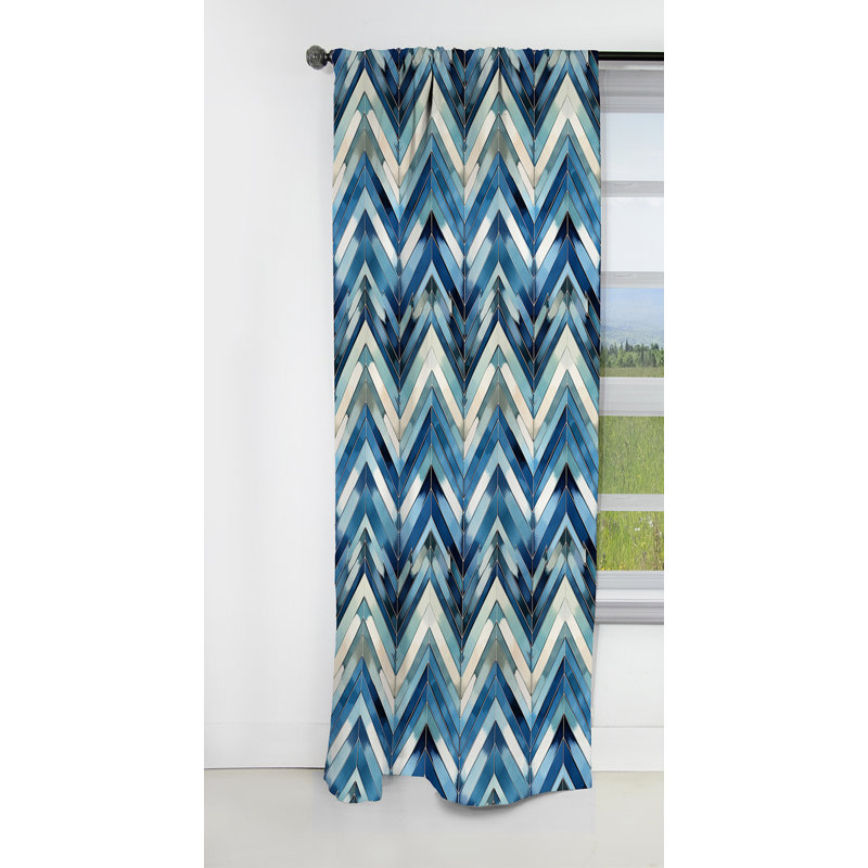 Rideau occultant rétro à chevrons bleu cobalt et blanc I - 1 panneaux, L 52 po x L 84 po