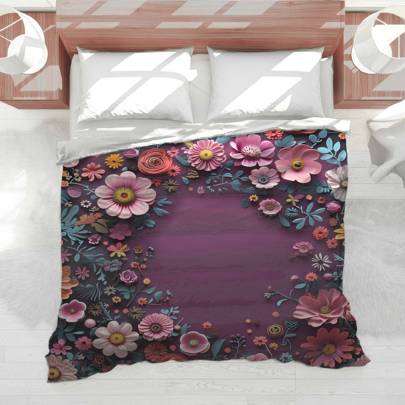 Édredon floral avec literie bohème, Très grand lit