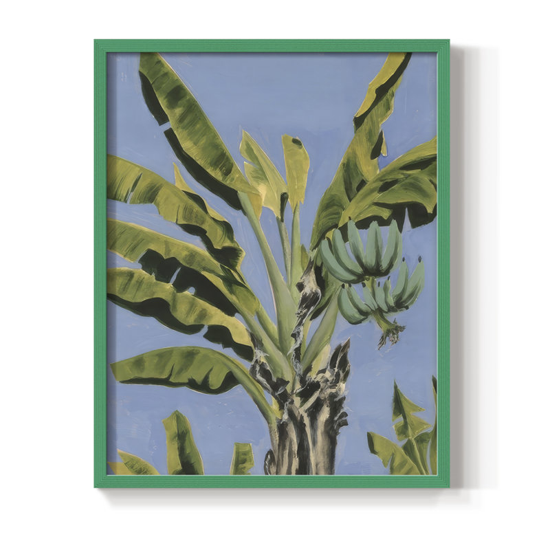 «Banana Leaves on Blue II», reproduction encadrée - bois massif, H 15 po x l 12 po, Vert