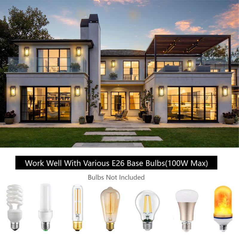 Outdoor Hardwired Wall Light Fixture, Exterior Porch Light With E26 Socket & Clear Glass Shade, Modern Wall Sconce For House Patio Garage Door