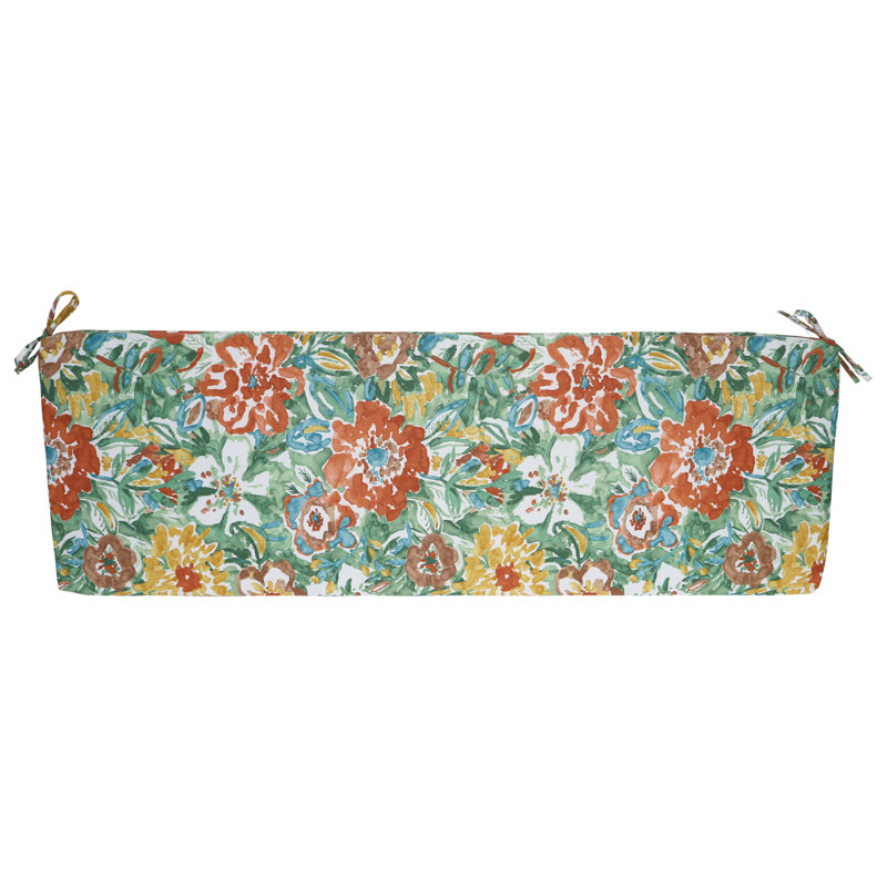 Coussin de banc d'extérieur, L 57 po x P 19 po, Blanc / brume soleil rivière florale