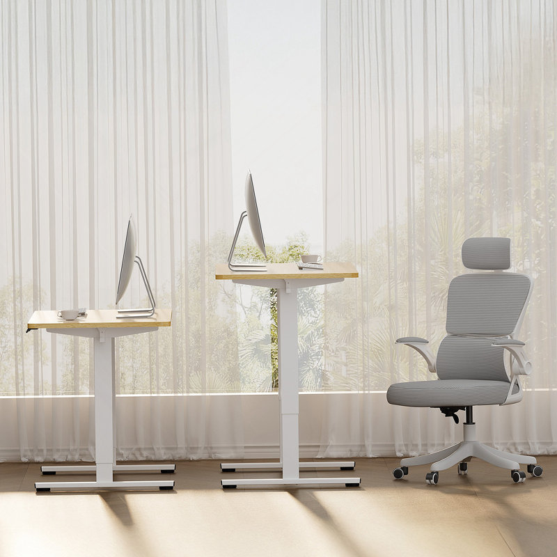 Bureau électrique debout à hauteur réglable, H 28,74 po x l 31,5 po x P 19,69 po, Naturel / Blanc