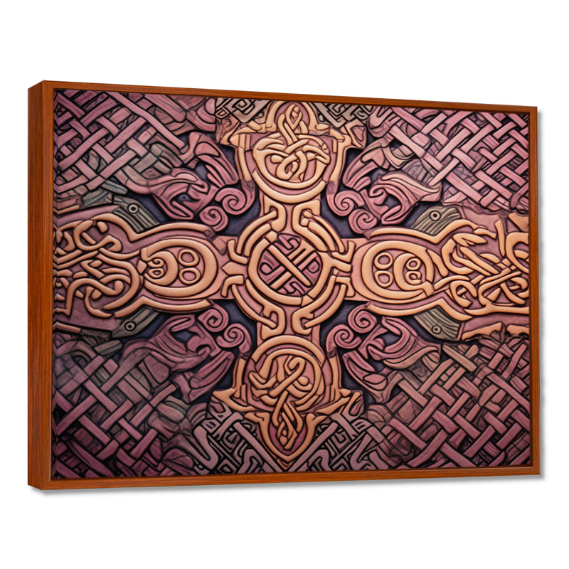 Décoration murale géométrique Celtic, Toile avec cadre flottant brun, H 12 po x l 20 po x P 1 po