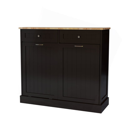 Two Drawers And Two-Compartment Tilt-Out Trash Cabinet Kitchen Trash Cabinet-Black