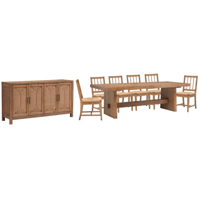Trestle Dining Table With 6 Paper Cord Side Chairs And Buffet