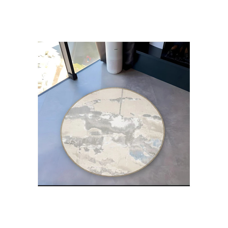 Modern Decorative Carpet With Abstract Patterned Woven Base In Beige Tones, Round 4'