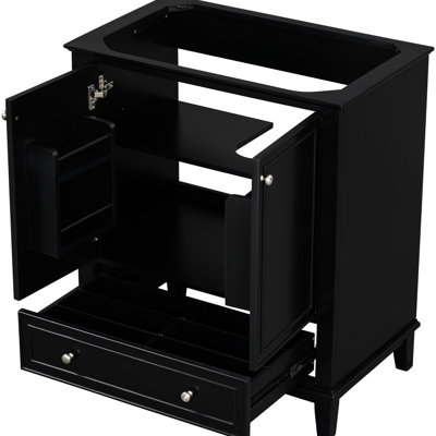 Base de meuble-lavabo moderne de 30 po, noire, en bois massif et fonctionnelle, avec base de meuble de 30 po à assembler avec tiroir et portes, multifonctionnelle, tablette réglable,