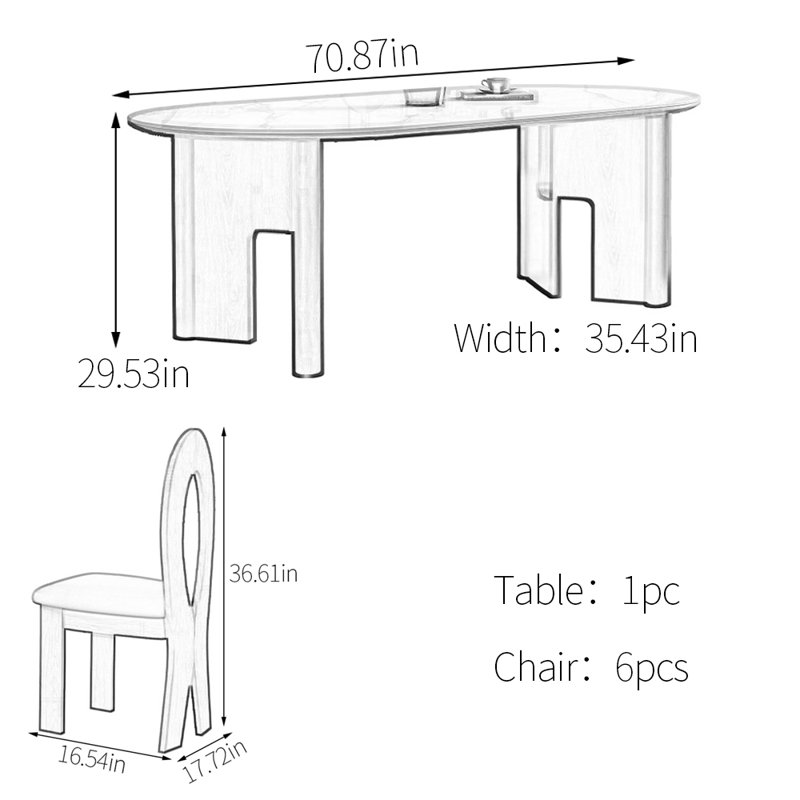 Ensemble de table de salle à manger en frêne, H 29,53 po x L 70,87 po x l 35,43 po