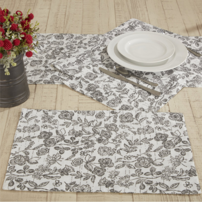 Ensemble de 4 napperons gris à motif floral, Gris