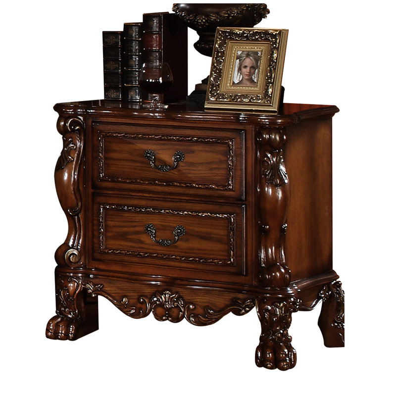 Table de chevet traditionnelle en chêne cerisier traditionnel - 2 tiroirs doublés de feutre pour les souvenirs, objets de valeur de structure stable, pieds en bois