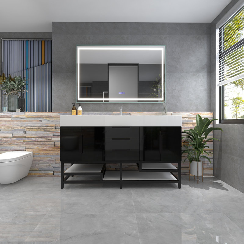 Meuble-lavabo sur pied simple 60 po Jessica, Noir brillant