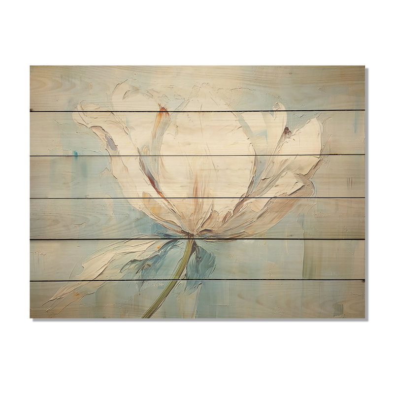 Minimalisme, tulipes blanches et bleues - panneau de bois tulipes sur bois de pin naturel, H 10 po x l 20 po
