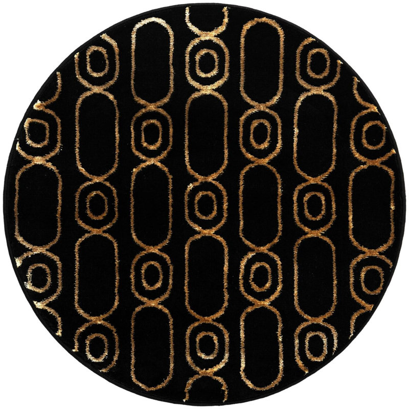 Contemporary Vincente Area Rug Black and Gold Color, Round 3'1"
