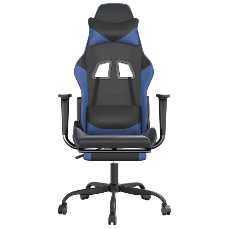 Massage Gaming Chair with Footrest, Reclining, Height Adjustable, Swivel, Black/Blue