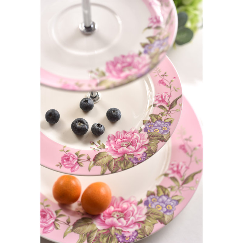 Aldershot Bone China Tiered Stand, Pink