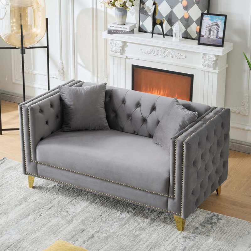 Canapé 58 po Chesterfield 58 po, Gris, H 29 po x l 58,6 po x P 30 po