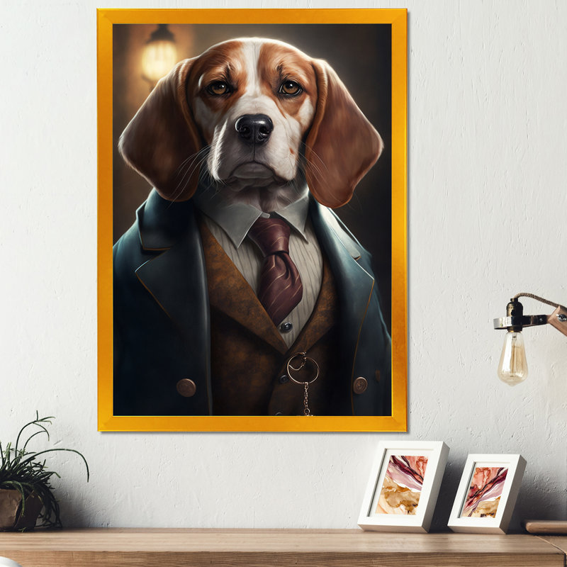 Mafia Beagle II - impression sur toile, Impression dorée sur toile encadrée, H 32 po x l 16 po x P 1 po