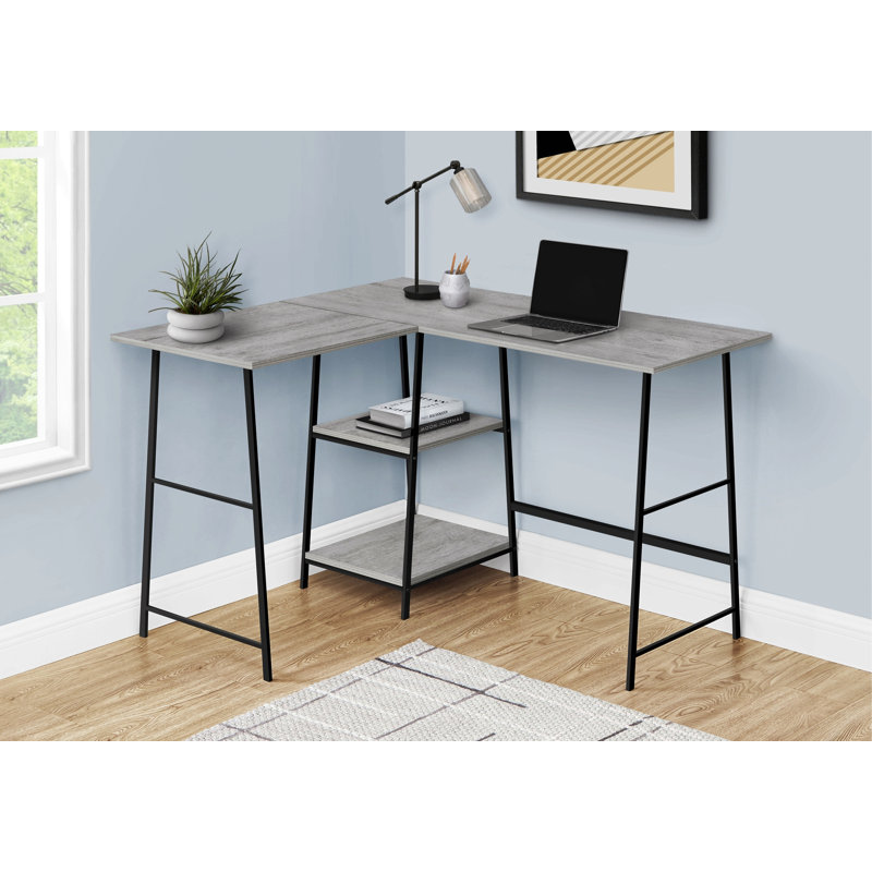 Bureau d'ordinateur, bureau personnel, coin, tablettes de rangement, L 48 po, forme en L, travail, ordinateur portable, stratifié, métal noir, contemporain, moderne
