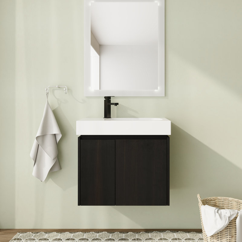 Deveon 24 " W Wall Mounted 1 Single Vanity Bathroom Vanity With Resin Top, Black