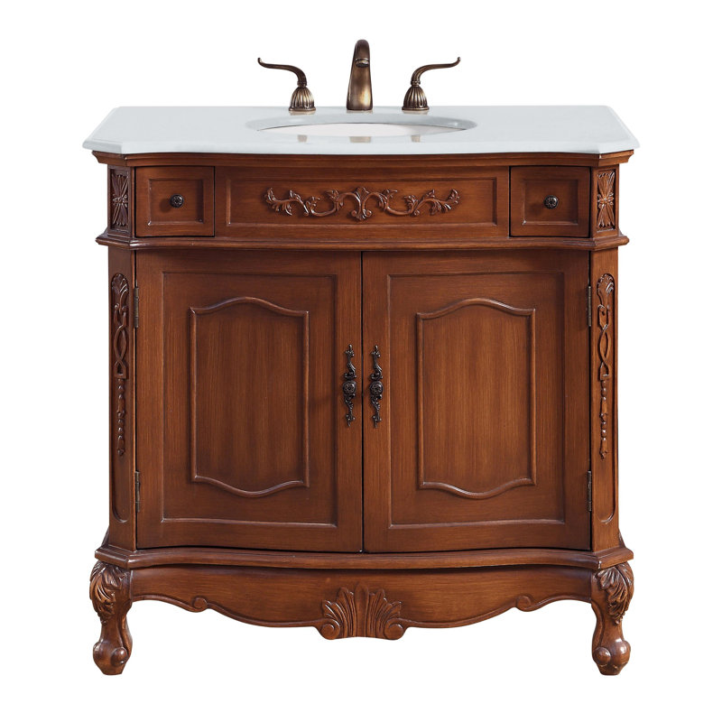 Ensemble de meuble-lavabo simple Lunette, Teck, Ivoire blanc, 36"