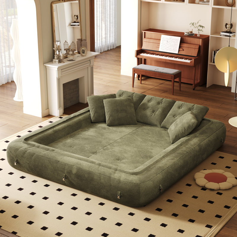  Sicilia 82'' Compression Corduroy Sofa Bed,Upholstered Sleeper with Back Cushions, Green