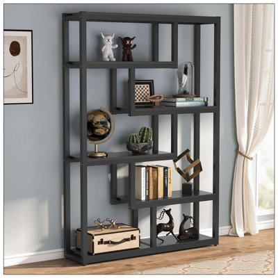 6-Tier Black Industrial Open Shelf Etagere Bookcase