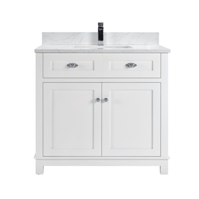 Meuble-lavabo en bois massif 36 po avec comptoir en marbre d'ingénierie 1 po, lavabo simple