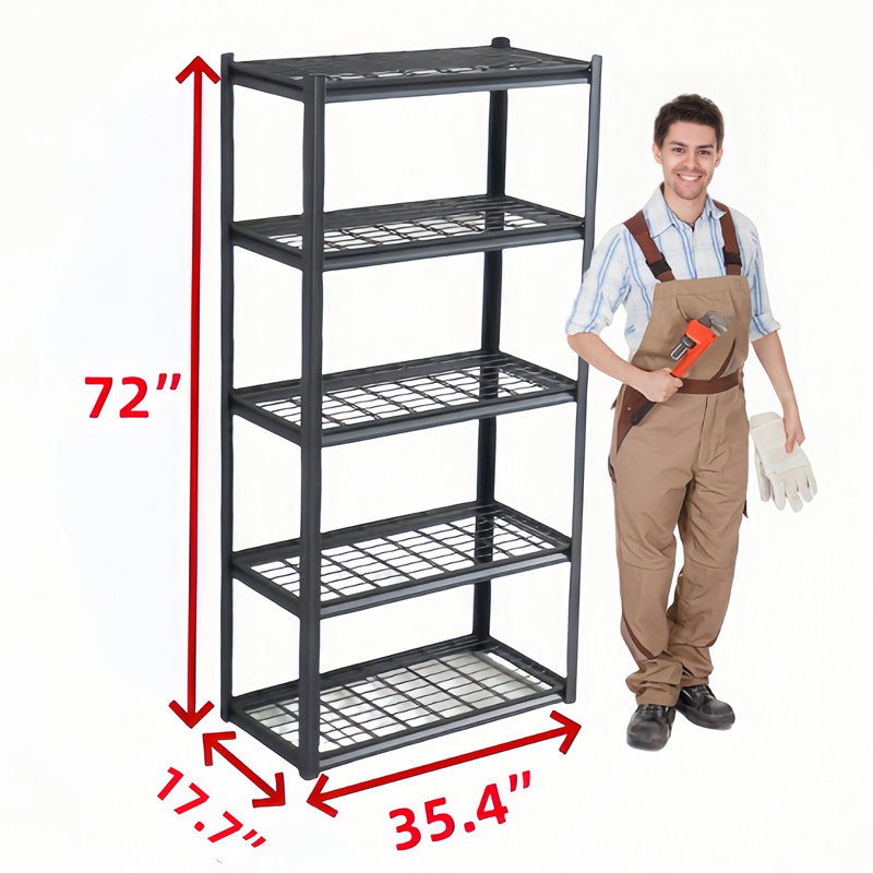 Tablettes de rangement robustes en métal, (5 tablettes) H 17,7 po x l 72 po x P 35,4 po