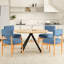 Ensemble de 2 chaises de salle à manger en lin bleu mélangé et bois, avec structure en bois massif et croix – stabilité renforcée, assise moelleuse, dossier amovible et repose-pieds silencieux, design moderne et confortable.