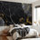 Papier peint auto-adhésif à motif abstrait anneaux d'arbre en or noir à motif grunge H 69 po x l 96 po amovible, papier peint adhésif mural pour chambre à coucher, bureau à domicile
