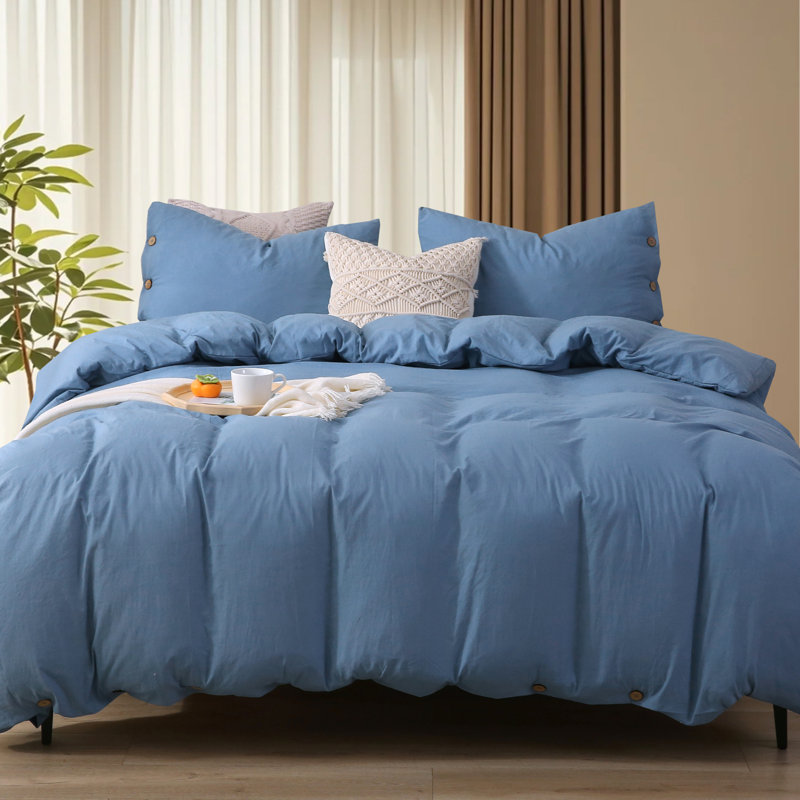 Ensemble de housse de couette douce en coton brossé délavé, Housse de couette grand + 2 taies d'oreiller stand, Taupe Taos