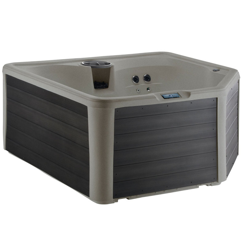Tahiti Hot Tub New for 2025, 4-Person Lounger, 22 SS Jet, 110V/230V, Real Stainless Heater, Beautiful Upgraded Synthetic Wood Skirt, Ozone, Waterfall and LED Lighting